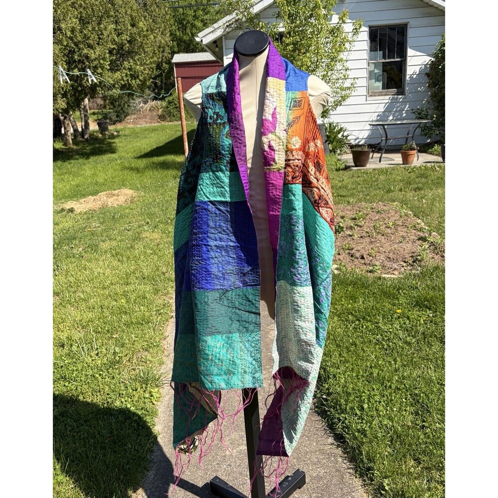 Pappu Mama 100% Silk Kantha Embroidered Jacket Vest Wrap One Size